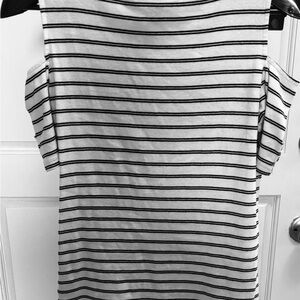 Tommy Hilfiger Black and White Striped “cold shoulder” short sleeved t-shirt.